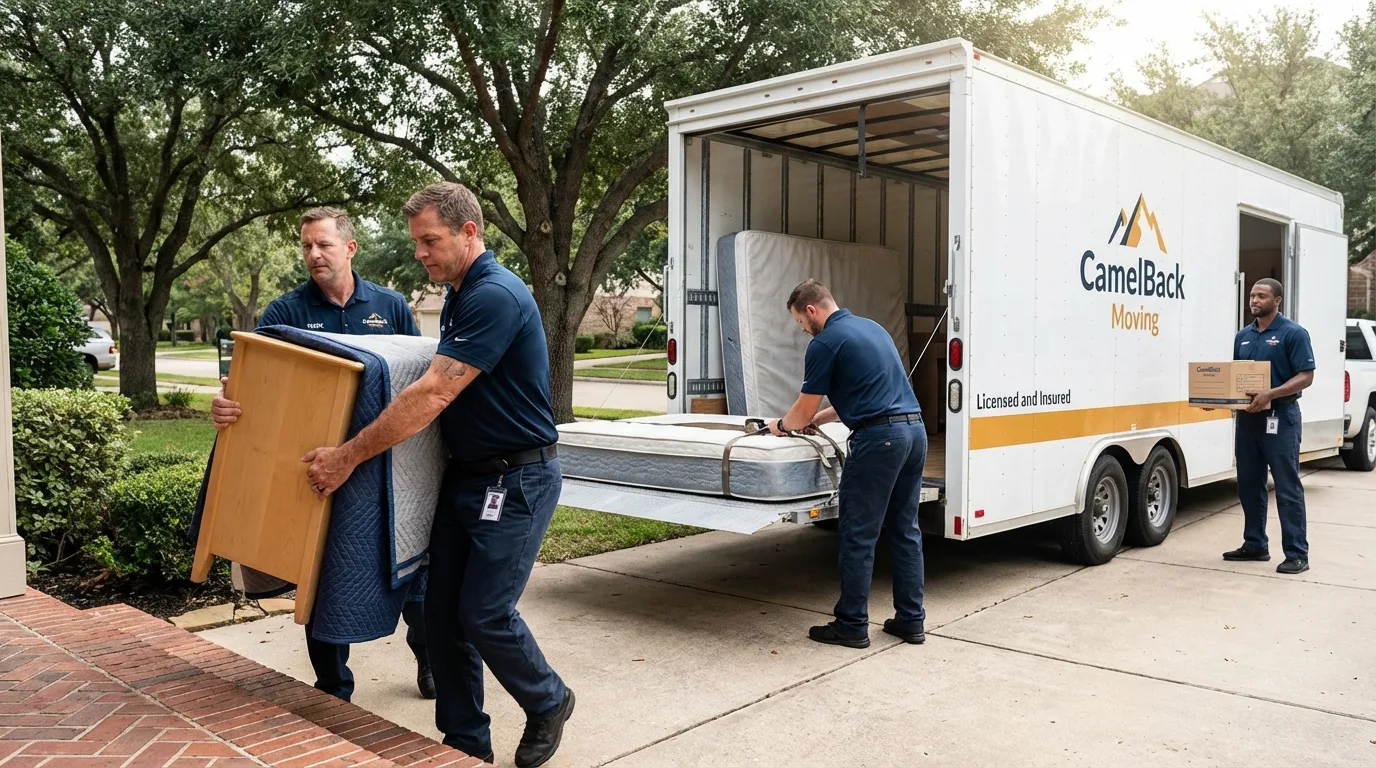 Crew loading residential truck for cross-state move from Corte Madera, CA